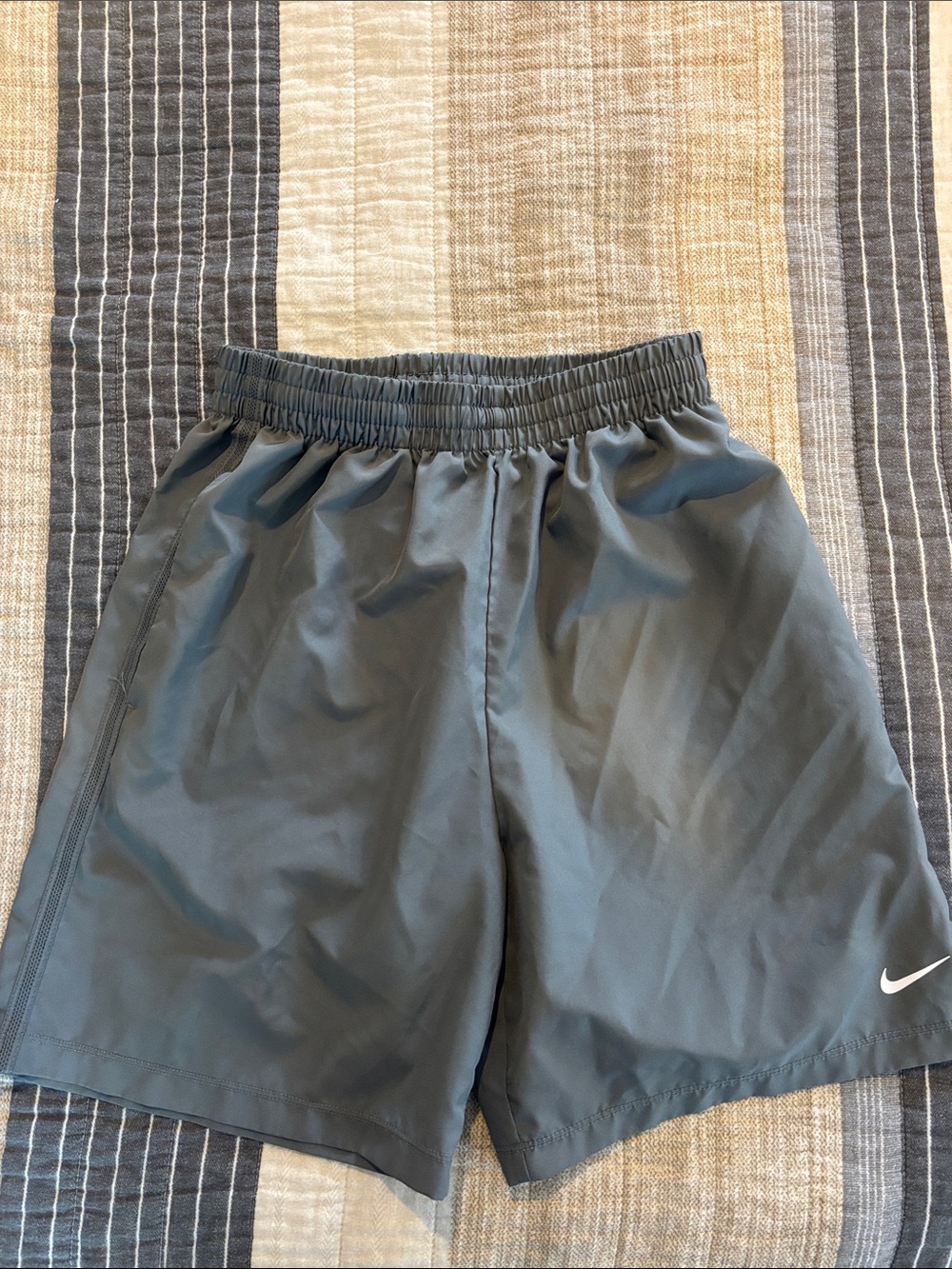 Nike Boys  Gray Dri Fit Athletic Shorts with White Swoosh